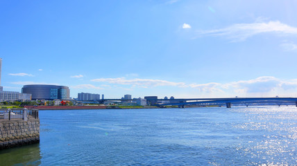 Obraz premium High-Rise Tower Mansions with Blue Sky At Toyosu, Tokyo