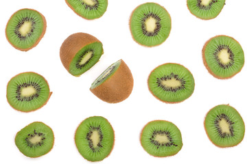 Fototapeta premium sliced kiwi fruit isolated on white background. Flat lay pattern. Top view