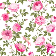 Tuinposter Red roses pattern for wallpaper design. Retro floral seamless pattern. Vector illustration. © Kotkoa