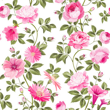Red roses pattern for wallpaper design. Retro floral seamless pattern. Vector illustration.