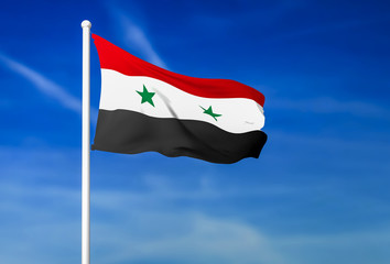 Waving flag of Syria on the blue sky background
