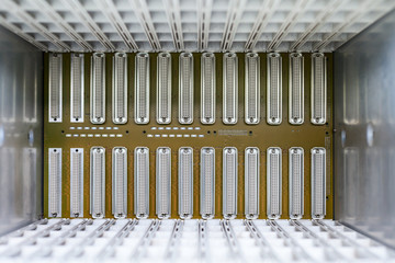 Obraz premium Box with built-in panel with a lot of many pin connectors. 