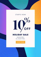 Holiday Sale Banner, 10% OFF Special Offer Ad. Discount Promotion Vector Banner. Price Discount Offer. Modern Sale Promo Flyer or Poster template.