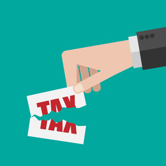 Minimalist stile. vector business finance. hand of Businessman tear with TAX