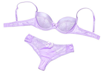 Lingerie set pastel lilac color on white background