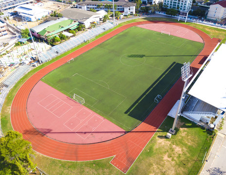 Aerial view of football staduim ready for competition