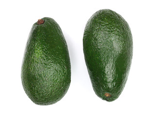 whole avocado isolated on white background close-up. Top view