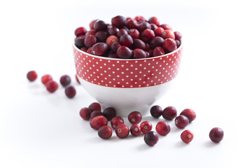 bowl of cranberries in a bowl on white background