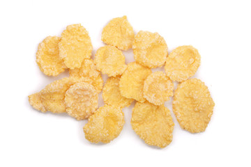 Corn flakes isolated on white background. Top view