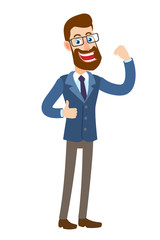 Hipster Businessman showing thumb up and showing biceps