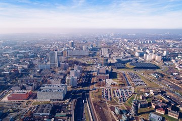 Naklejka na ściany i meble Aerial drone view on Katowice