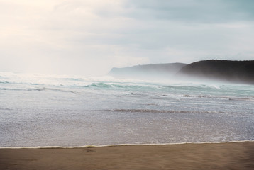 foggy beach ocean