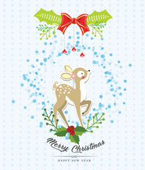 Fototapeta premium Merry Christmas and Happy New Year with little Deer 