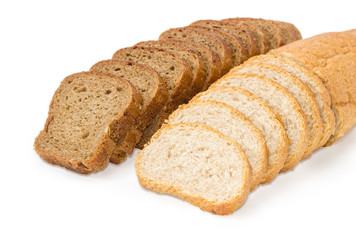 Two varities of the sliced bread on a white background