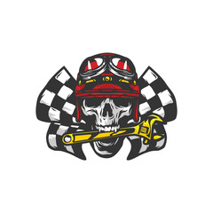 Skull ghost rider head road vector workshop tool logo illustration