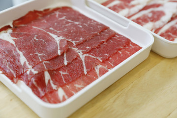 close up raw pork sukiyaki korea food style