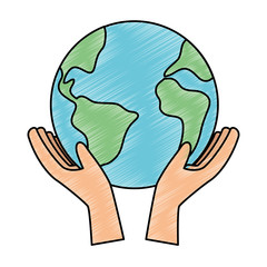 hands with world planet earth icon vector illustration design