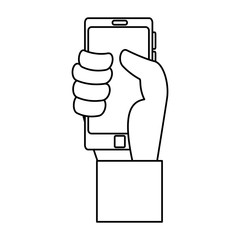 hand with smartphone device vector illustration design