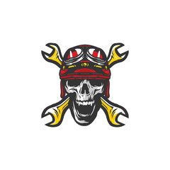 Skull rider road vector workshop design logo emblem illustration