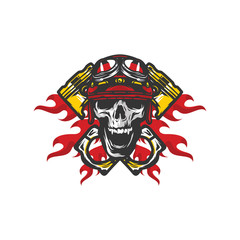 Skull rider road vector workshop design logo emblem illustration