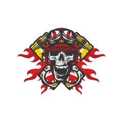 Skull rider road vector workshop design logo emblem illustration