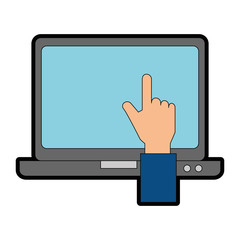 laptop computer with hand user vector illustration design