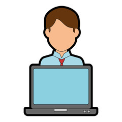laptop computer with user vector illustration design