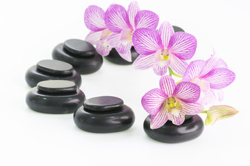 Spa concept with hot stones and orchid flowers 