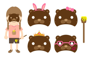 Girl animal wildlife mask costume fancy party set, Bear concept design illustration isolated on white background