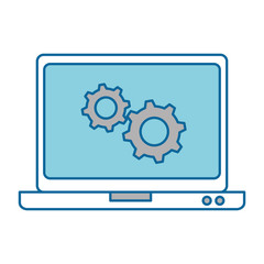 laptop computer with gears vector illustration design