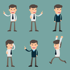 cartoon illustration of a handsome young businessman in various poses. business man character vector illustration.