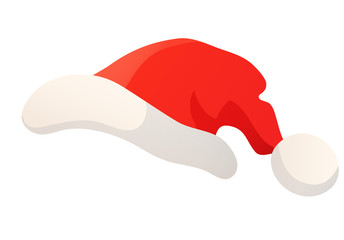 Cartoon illustration of Santa red hat isolated on white. Great for Christmas decoration of cards, promotion advertising, sale banners