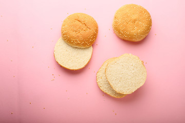 Burger Buns with sesama seeds top view