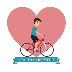 healthy lifestyle man riding bike vector illustration graphic design
