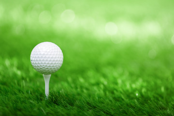 Golf ball on tee ready to be shot