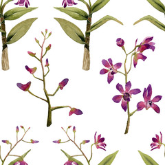 Seamless watercolor raster orchids pattern