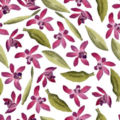 Seamless watercolor raster orchids pattern