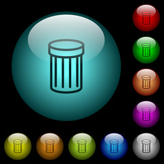 Recycle bin icons in color illuminated glass buttons