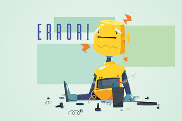 Broken Robot Showing Error Concept Illustration