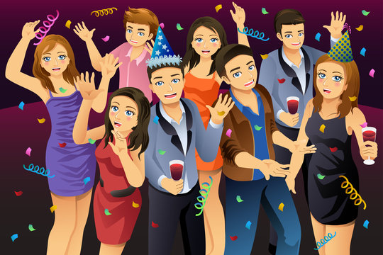Young People Having New Year Party Illustration