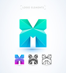 Vector abstract origami letter M or X logo design template. Material design, flat and line-art style. Application icon
