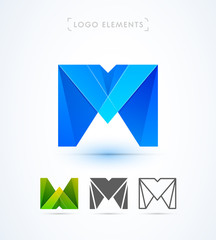 Vector abstract origami letter M logo design template. Material design, flat and line-art style
