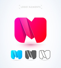 Vector abstract origami letter M logo design template. Material design, flat and line-art style