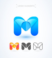 Vector abstract origami letter M logo design template. Material design, flat and line-art style