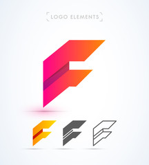 Vector abstract futuristic origami letter F logo design template. Material design, flat and line-art style. Application icon