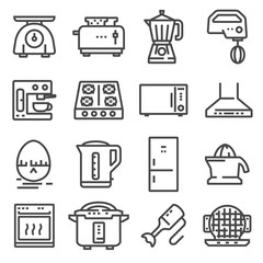 Vector Kitchen Appliances Line Icons Set