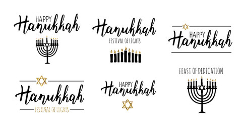 Vector illustration set of Happy Hanukkah. 