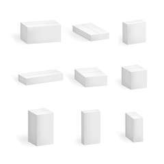Realistic Detailed 3d Template Blank White Cardboard Boxes Set. Vector