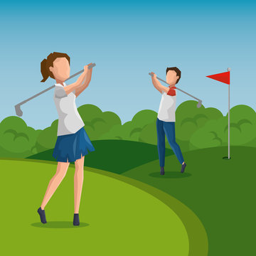 golf player doing a swing on the field vector illustration graphic design
