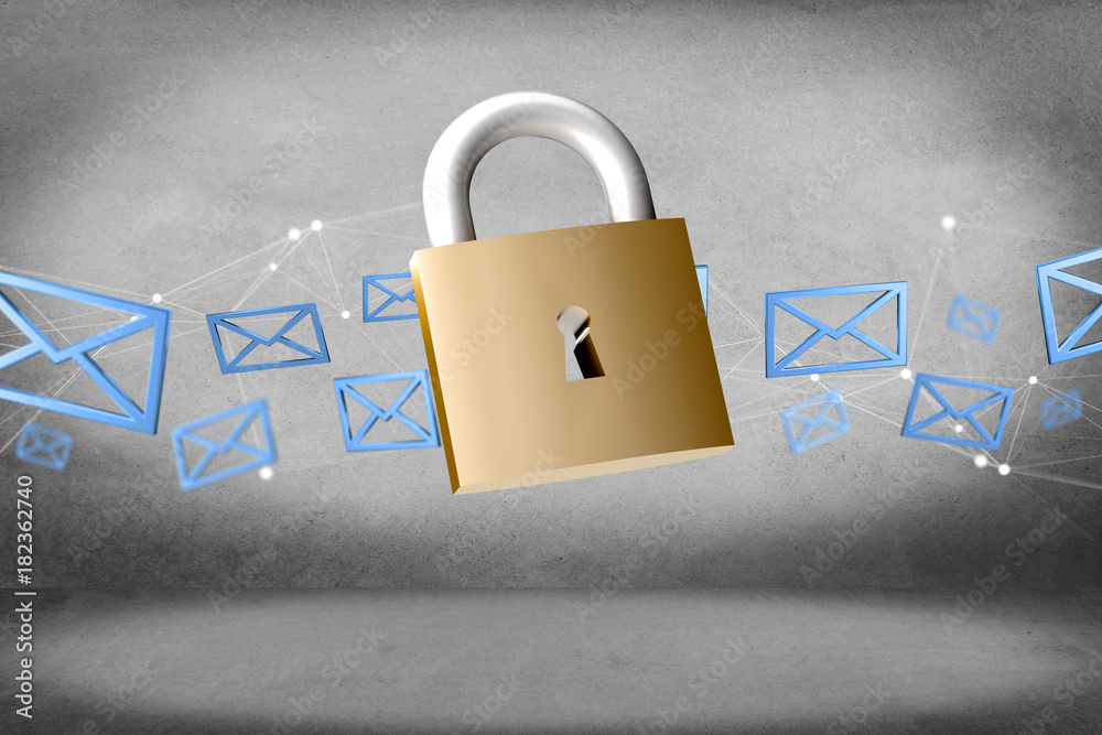 Poster padlock security connection isolated on a color background - 3d rendering